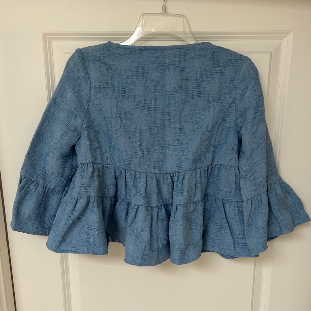 Zara Light Blue Tie-Front Tiered Blouse - Picture 10 of 10